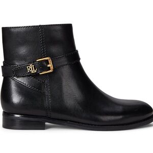 Ralph Lauren Black Ankle Boots with Gold Buckle